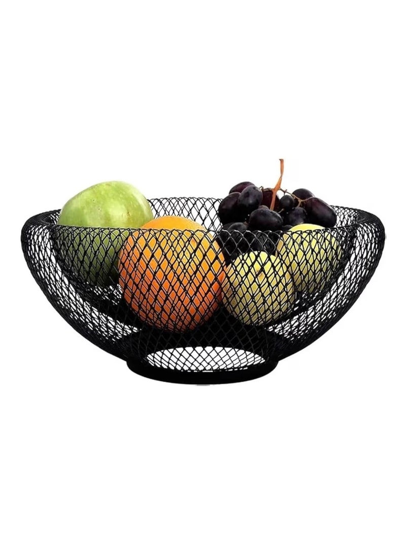 Metal Mesh Wire Basket Creative Countertop Fruit Basket for Kitchen Restaurant Large Black Decorative Fruit Bowl for Table Centerpiece Holder for Bread Candy Egg (Black) - Image 1